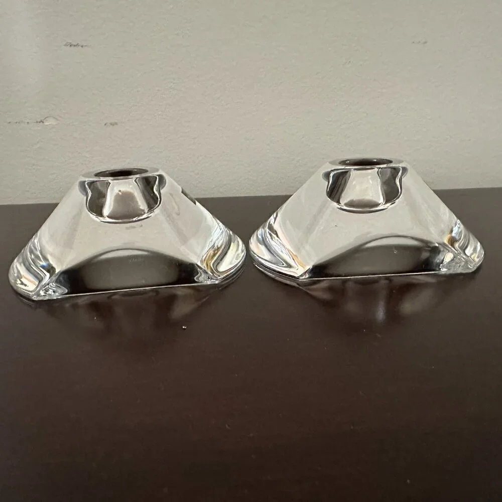 Vintage Hoya Museum Crystal Candlestick Single Candle Holder Japan Set of 2